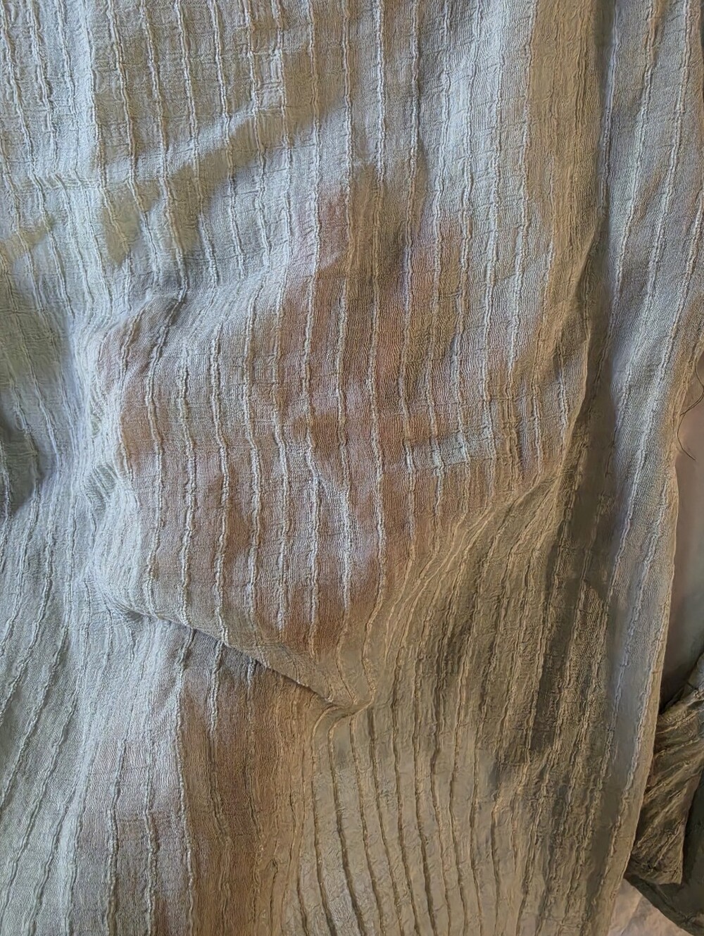 HYFVE 2020s Sage Green Crinkle Seersucker Ruffle Portrait Collar Blouse S - Picture 7 of 7